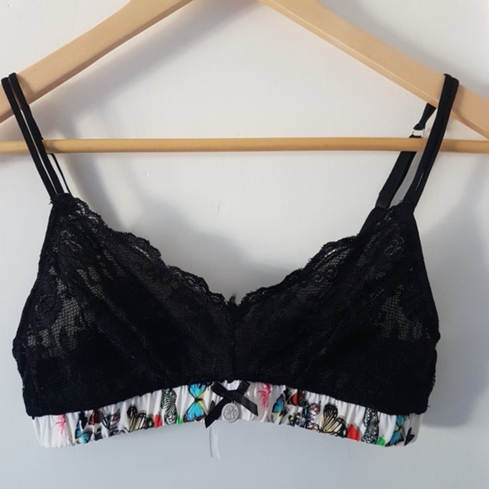 CXL by Christian Lacroix Lace Bralette with Butterfly Print Band Size M